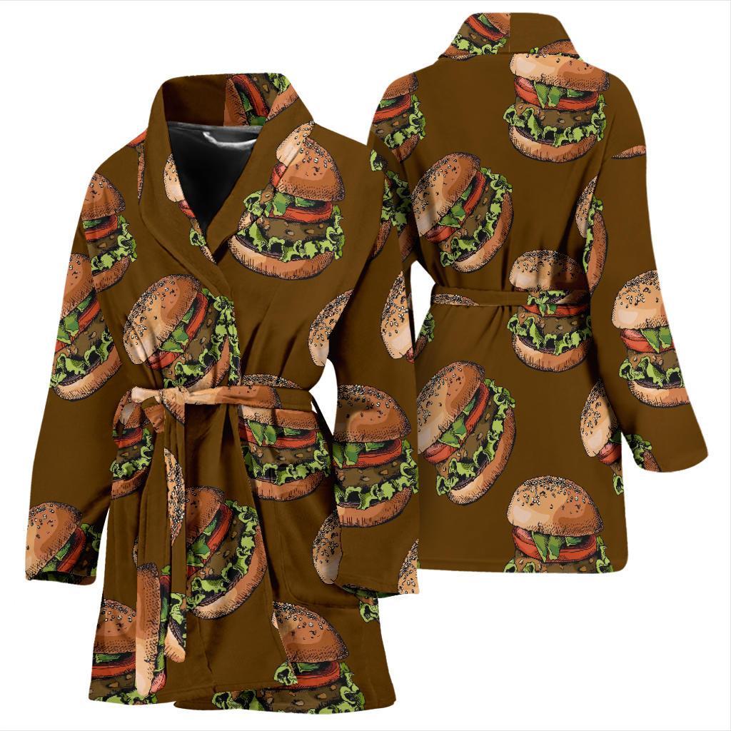 Hamburger Brown Pattern Print Women Long Robe-grizzshop