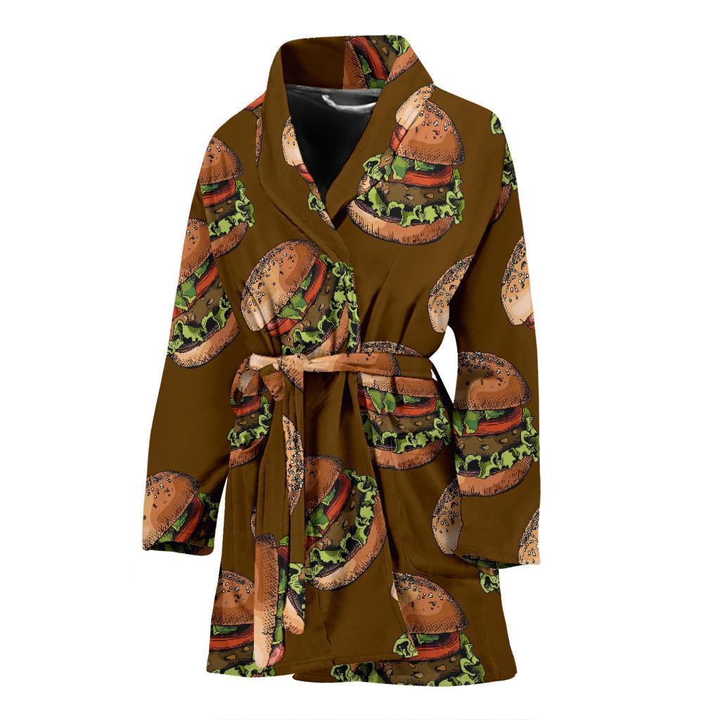 Hamburger Brown Pattern Print Women Long Robe-grizzshop