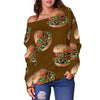 Hamburger Brown Pattern Print Women Off Shoulder Sweatshirt-grizzshop