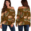 Hamburger Brown Pattern Print Women Off Shoulder Sweatshirt-grizzshop