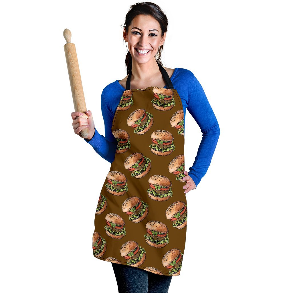 Hamburger Brown Pattern Print Women's Apron-grizzshop
