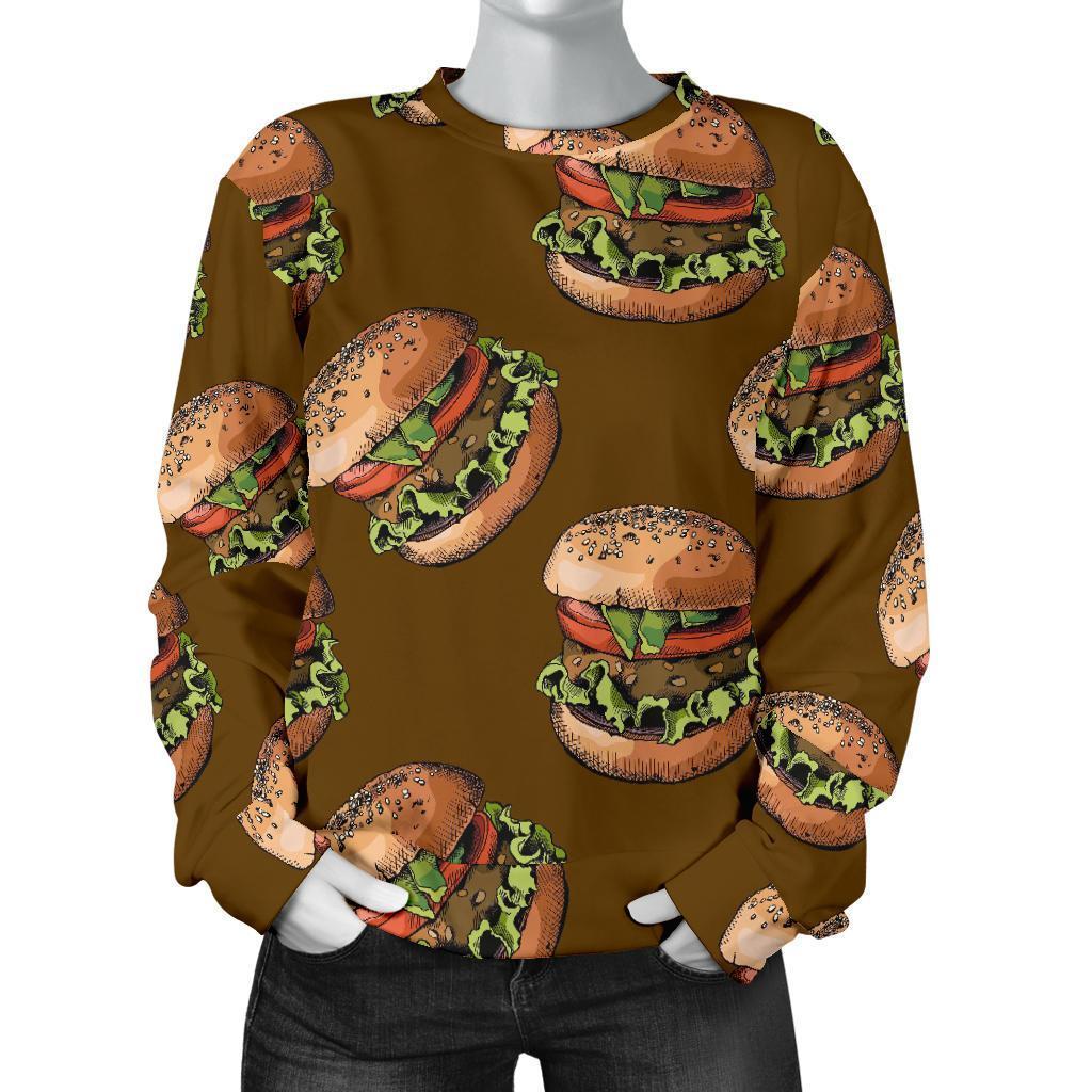 Hamburger Brown Pattern Print Women's Sweatshirt-grizzshop