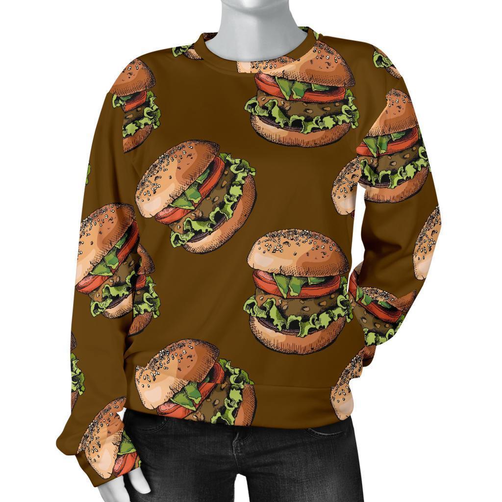 Hamburger Brown Pattern Print Women's Sweatshirt-grizzshop