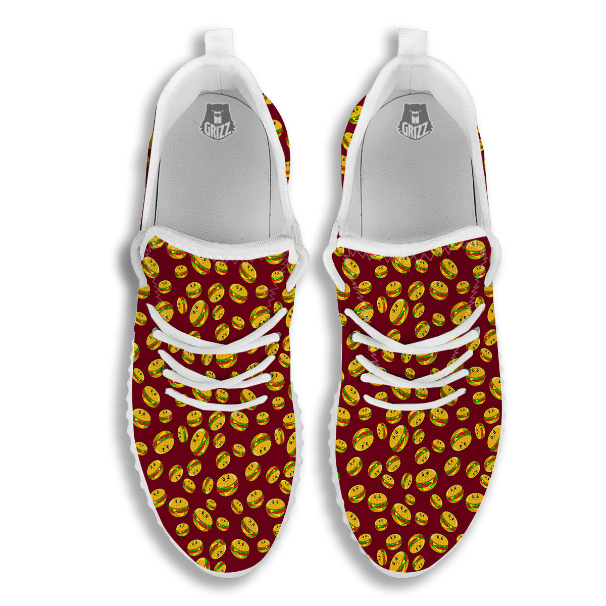 Hamburger Cute Print Pattern White Walking Shoes-grizzshop