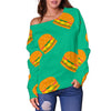 Hamburger Pastel Pattern Print Women Off Shoulder Sweatshirt-grizzshop