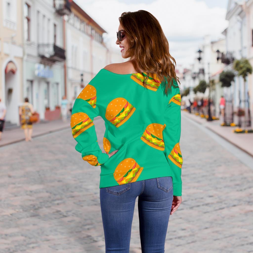 Hamburger Pastel Pattern Print Women Off Shoulder Sweatshirt-grizzshop