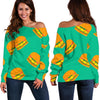 Hamburger Pastel Pattern Print Women Off Shoulder Sweatshirt-grizzshop