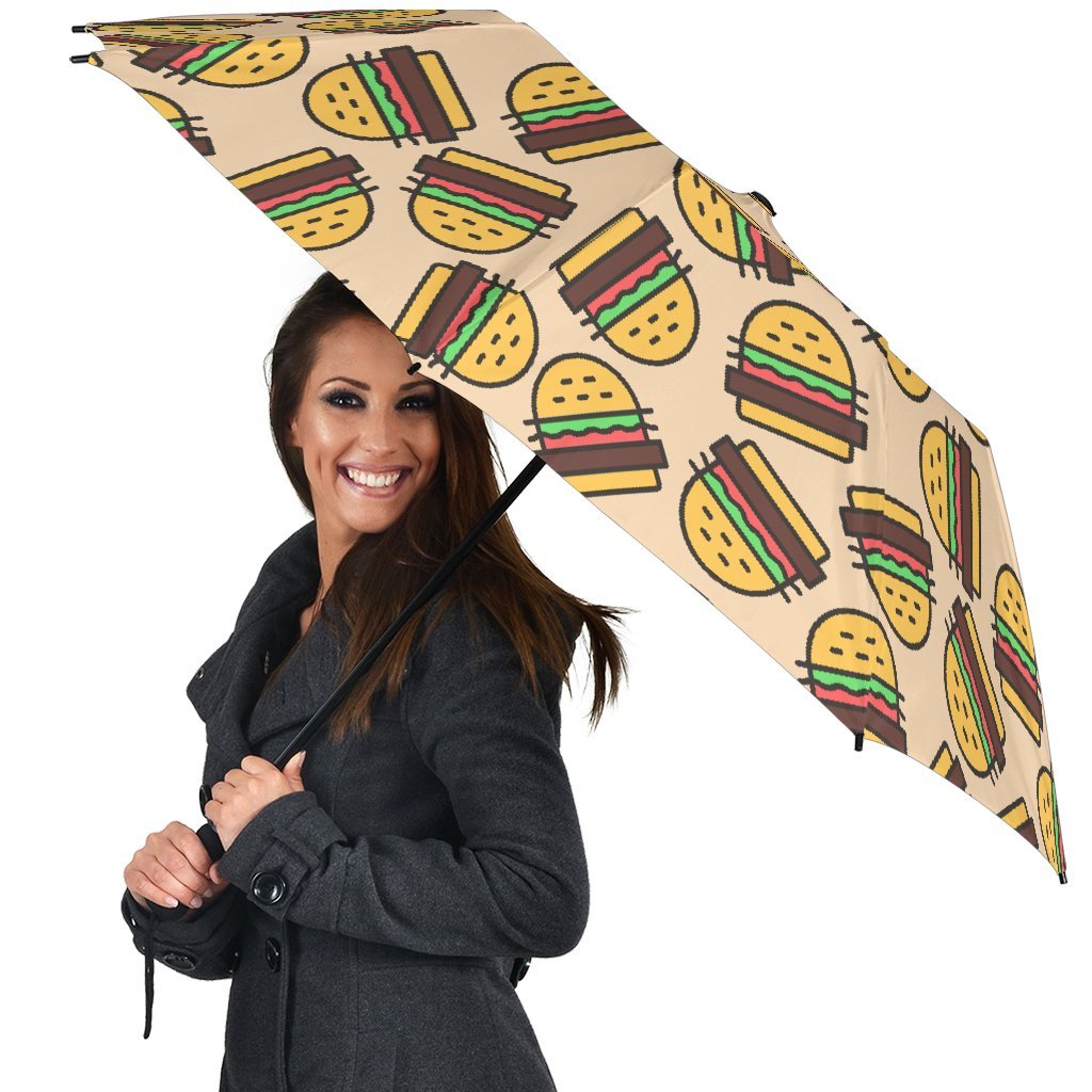 Hamburger Pattern Print Automatic Foldable Umbrella-grizzshop