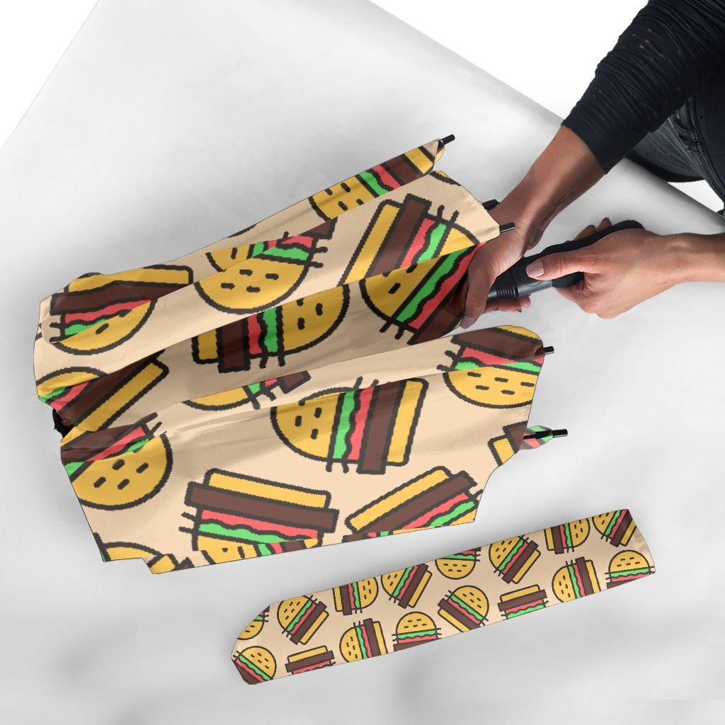 Hamburger Pattern Print Automatic Foldable Umbrella-grizzshop