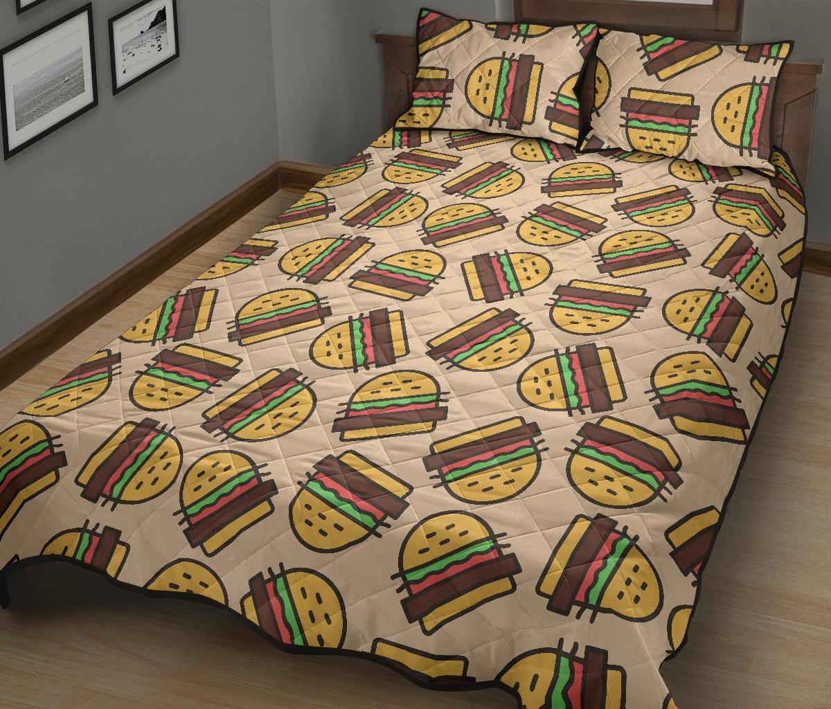 Hamburger Pattern Print Bed Set Quilt-grizzshop
