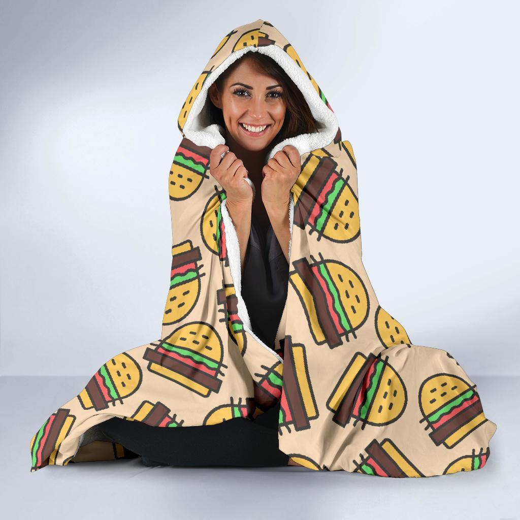 Hamburger Pattern Print Hooded Blanket-grizzshop