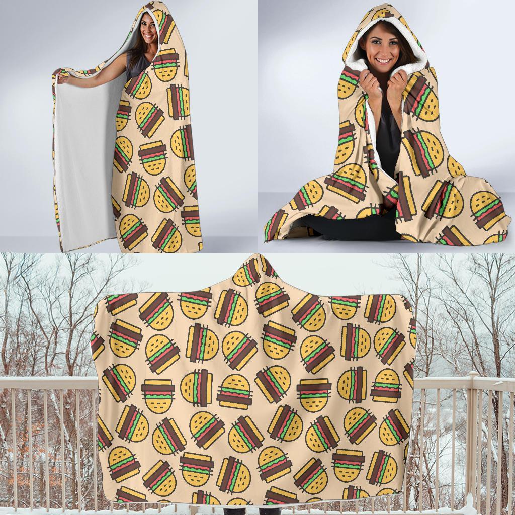 Hamburger Pattern Print Hooded Blanket-grizzshop