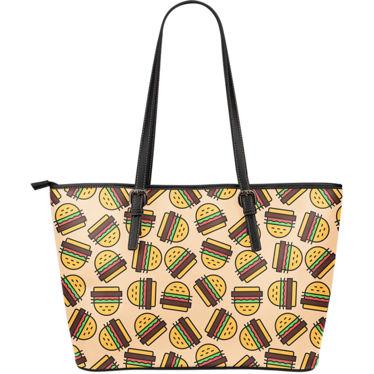 Hamburger Pattern Print Leather Tote Bag-grizzshop