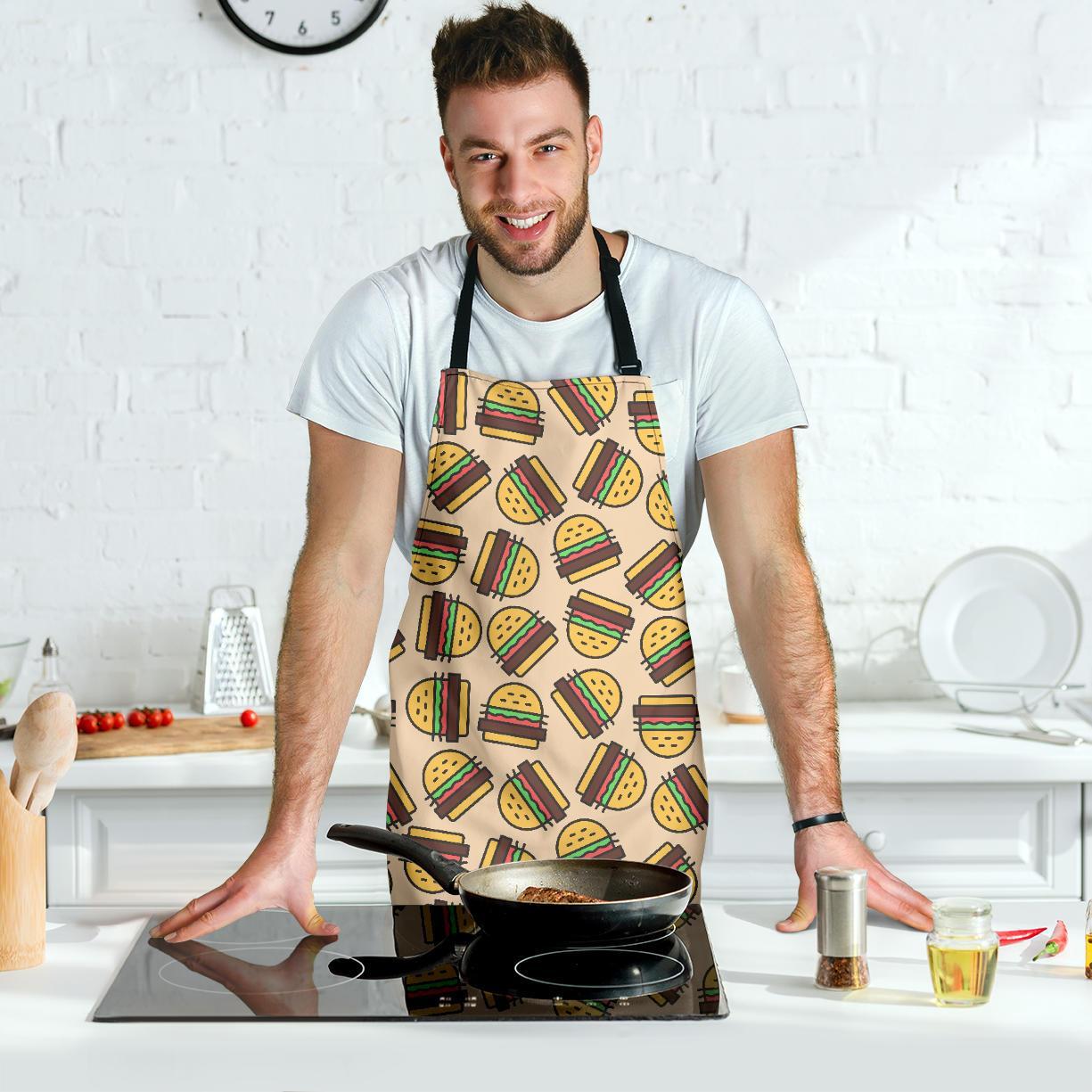 Hamburger Pattern Print Men's Apron-grizzshop