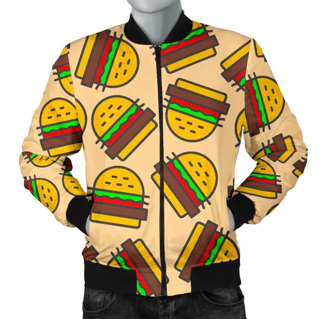 Hamburger Pattern Print Men's Bomber Jacket-grizzshop