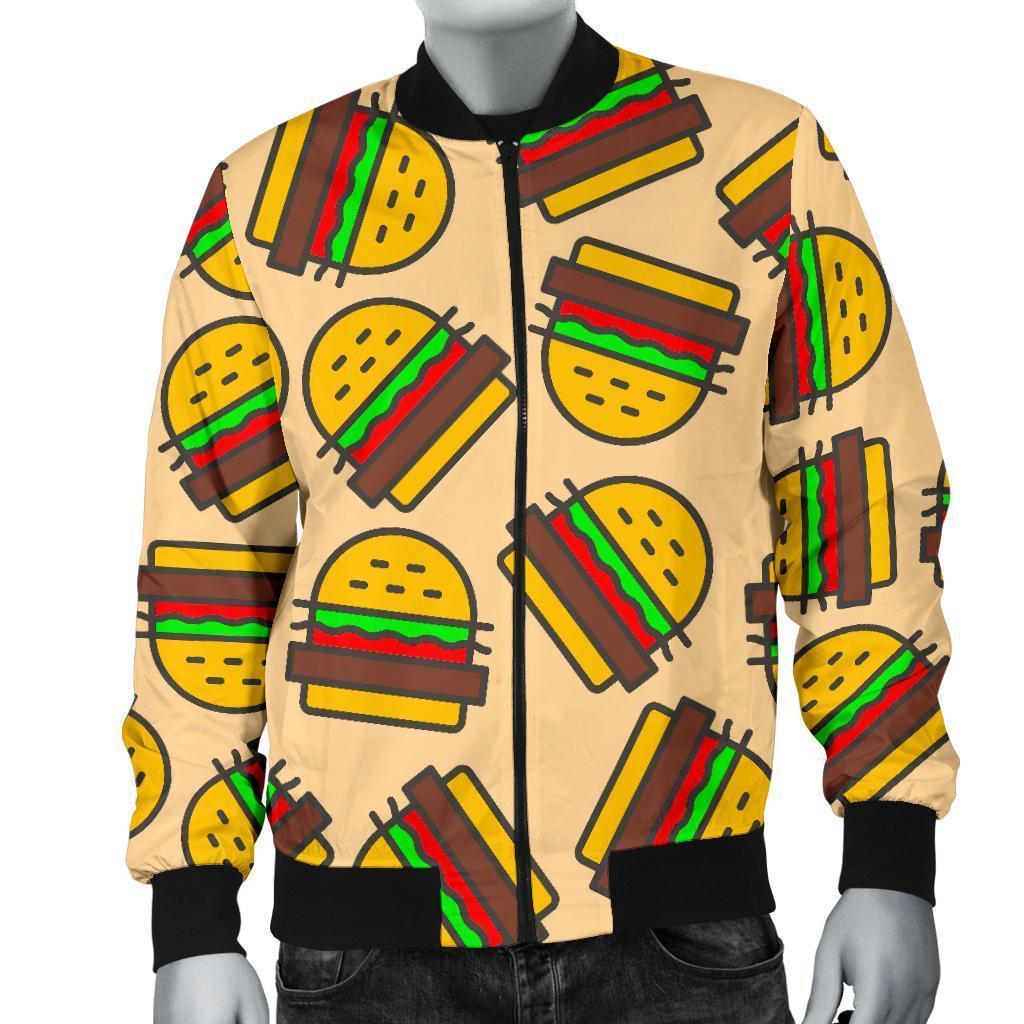 Hamburger Pattern Print Men's Bomber Jacket-grizzshop