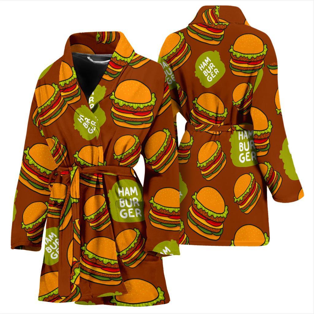 Hamburger Pattern Print Women Long Robe-grizzshop