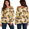 Hamburger Pattern Print Women Off Shoulder Sweatshirt-grizzshop