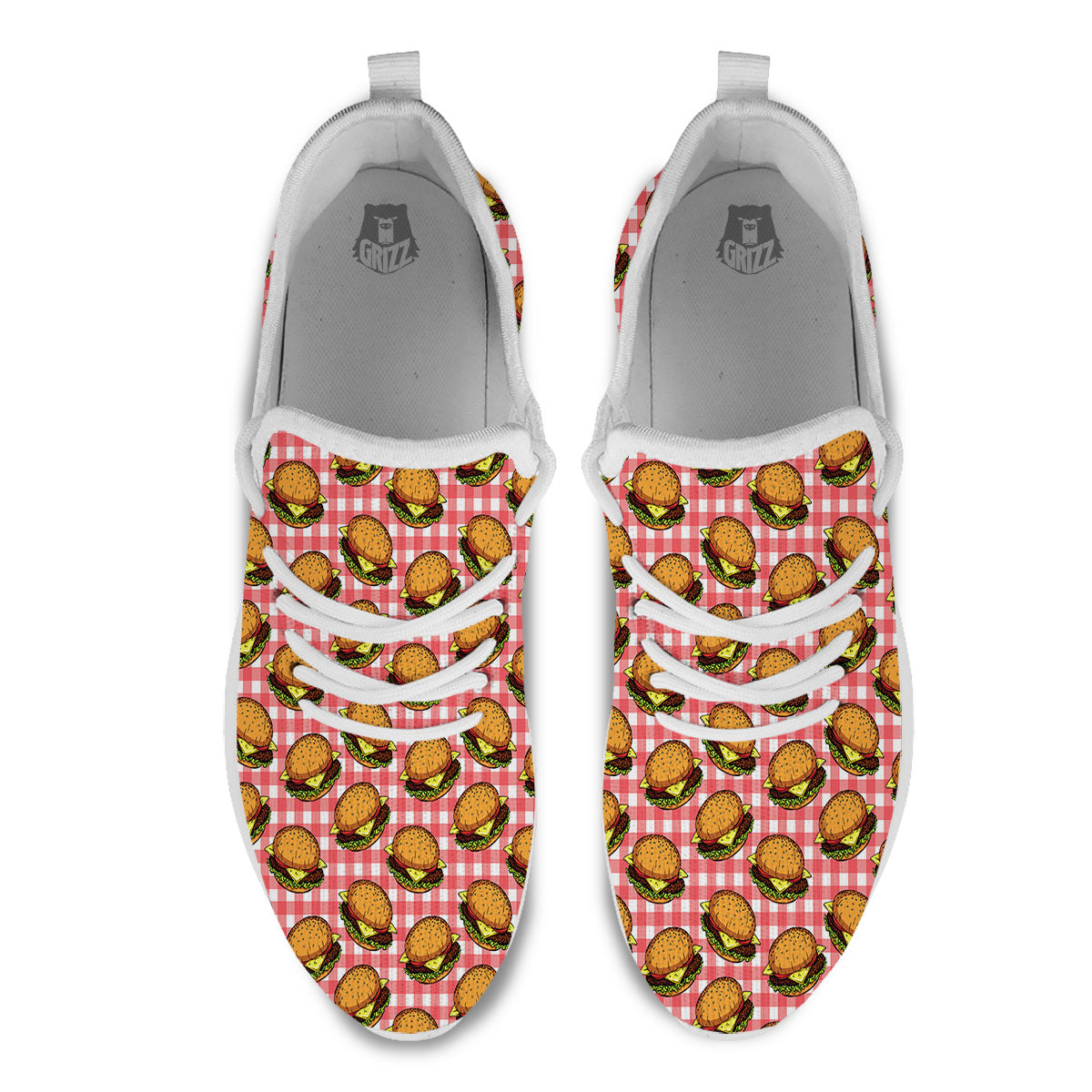 Hamburger Plaid Print Pattern White Athletic Shoes-grizzshop