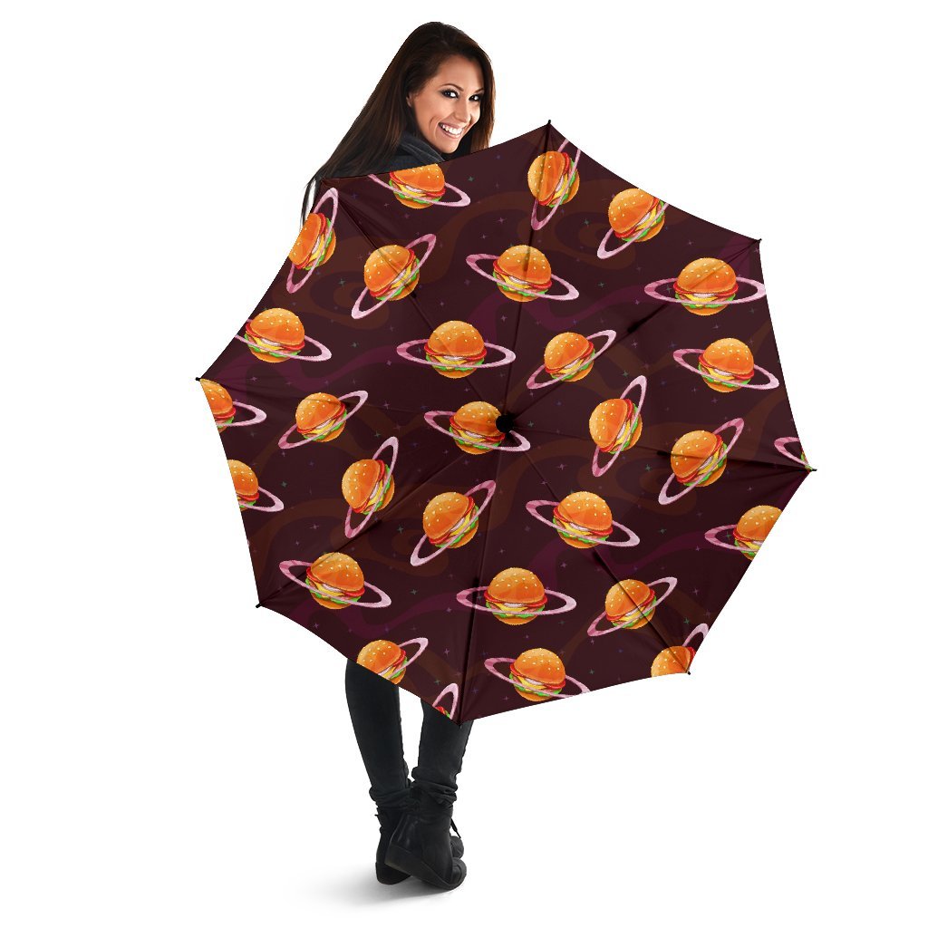 Hamburger Planet Pattern Print Automatic Foldable Umbrella-grizzshop