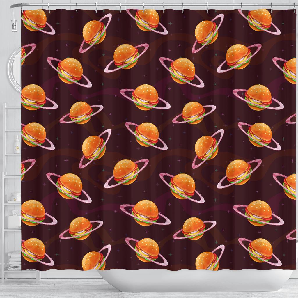 Hamburger Planet Pattern Print Bathroom Shower Curtain-grizzshop