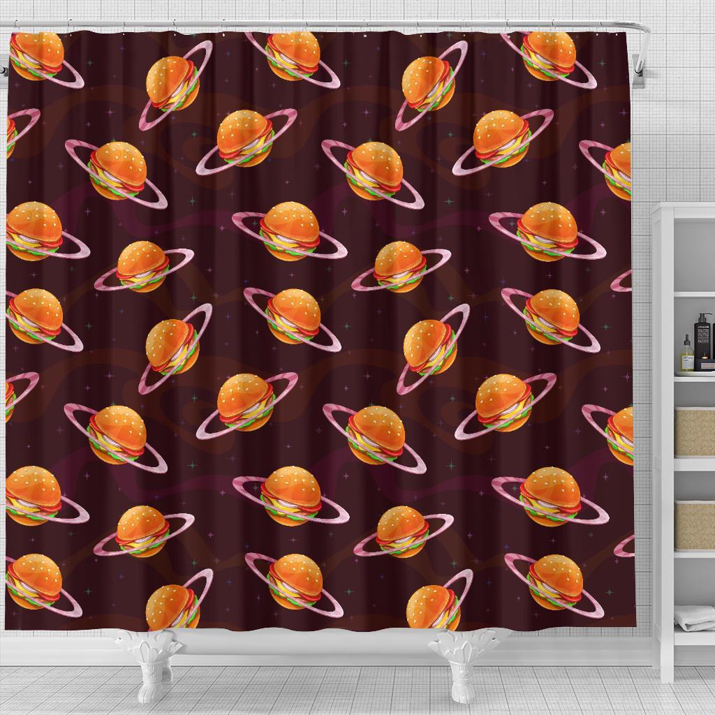 Hamburger Planet Pattern Print Bathroom Shower Curtain-grizzshop