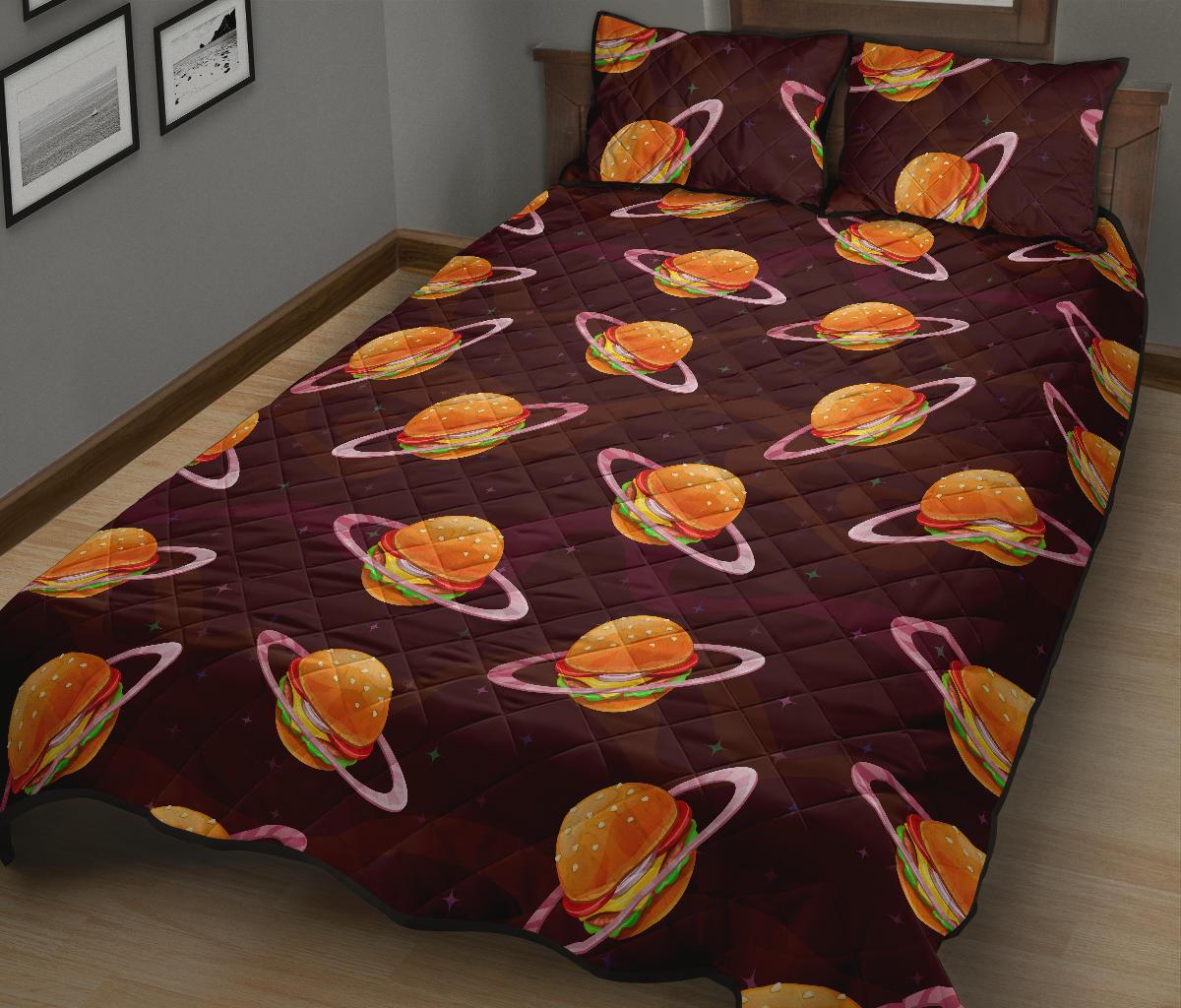 Hamburger Planet Pattern Print Bed Set Quilt-grizzshop