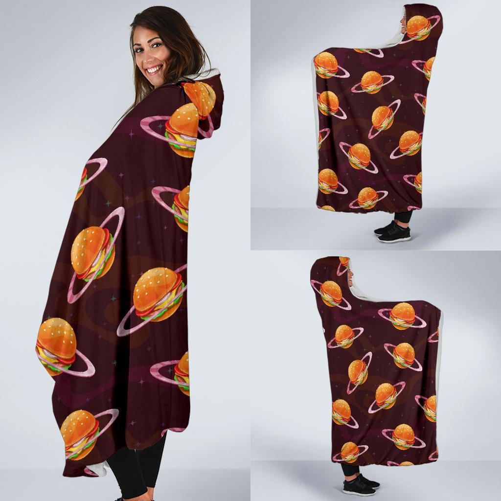 Hamburger Planet Pattern Print Hooded Blanket-grizzshop