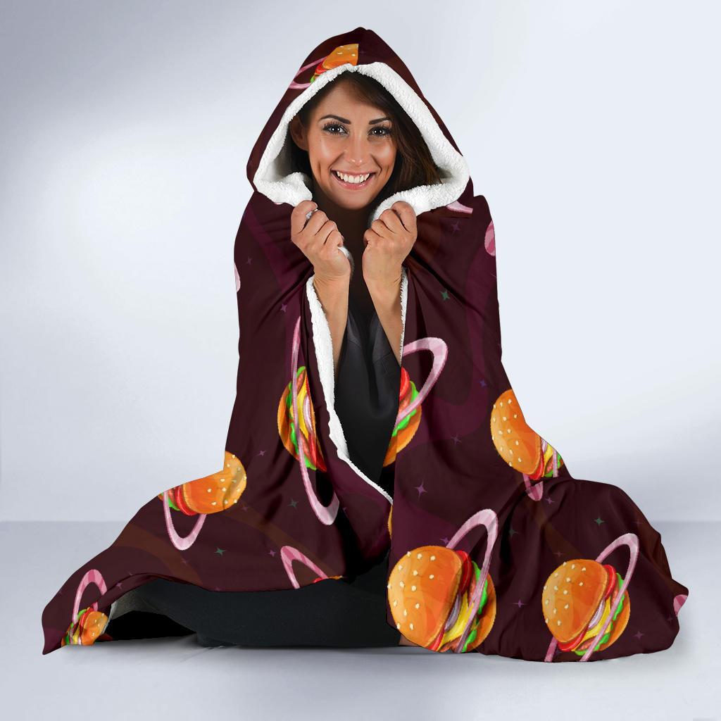 Hamburger Planet Pattern Print Hooded Blanket-grizzshop