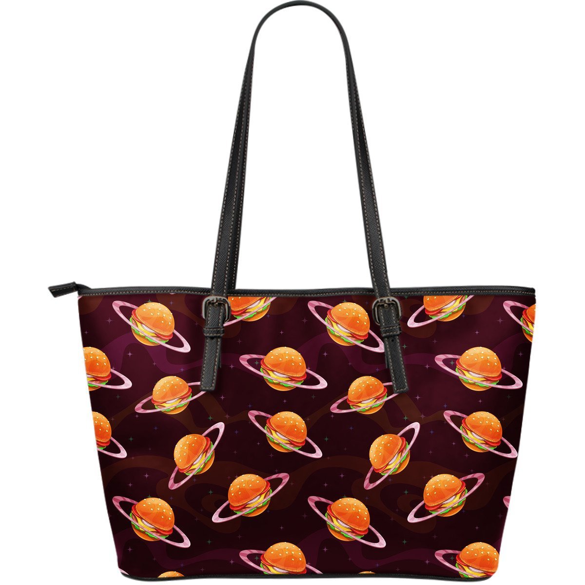 Hamburger Planet Pattern Print Leather Tote Bag-grizzshop