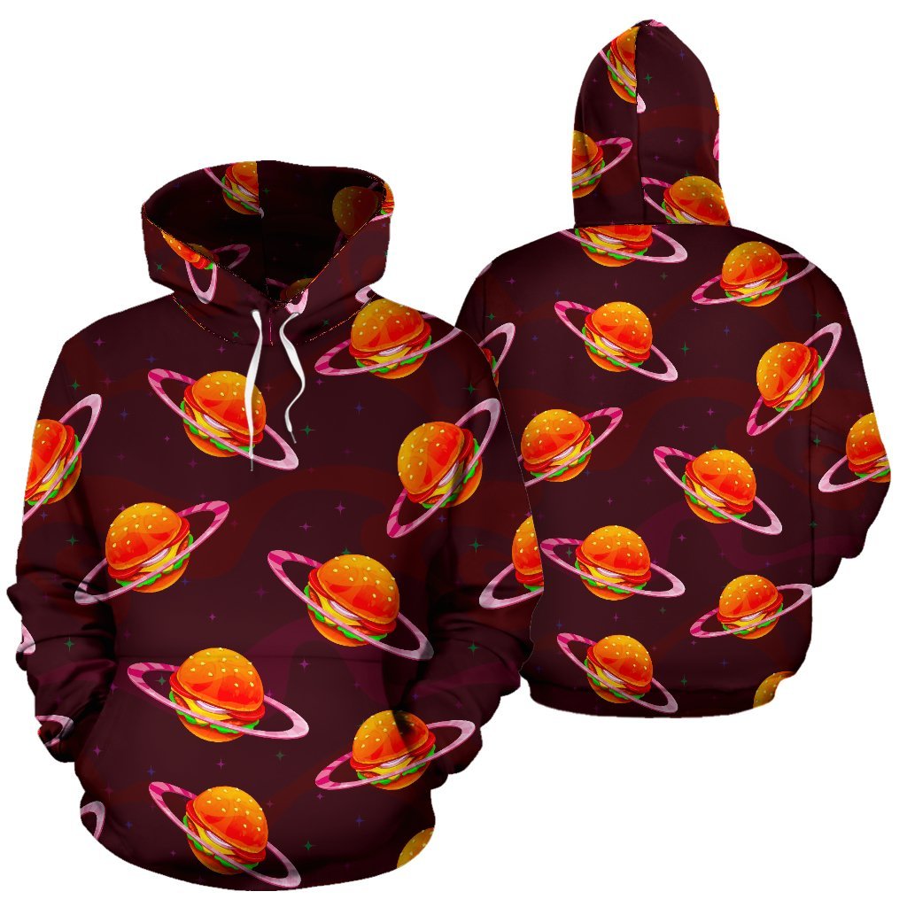 Hamburger Planet Pattern Print Men Women Pullover Hoodie-grizzshop