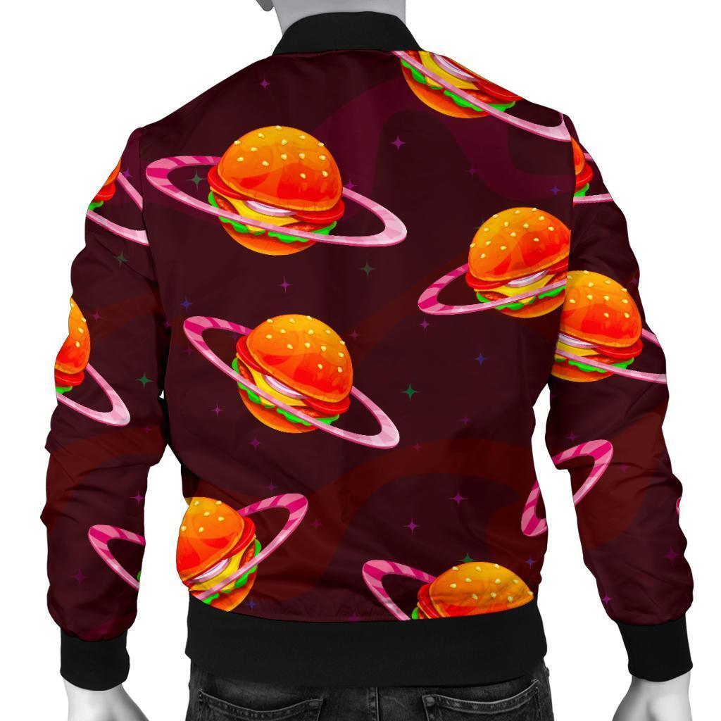 Hamburger Planet Pattern Print Men's Bomber Jacket-grizzshop