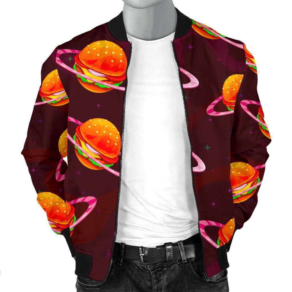 Hamburger Planet Pattern Print Men's Bomber Jacket-grizzshop