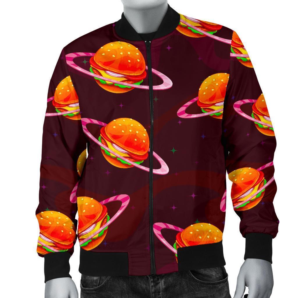 Hamburger Planet Pattern Print Men's Bomber Jacket-grizzshop