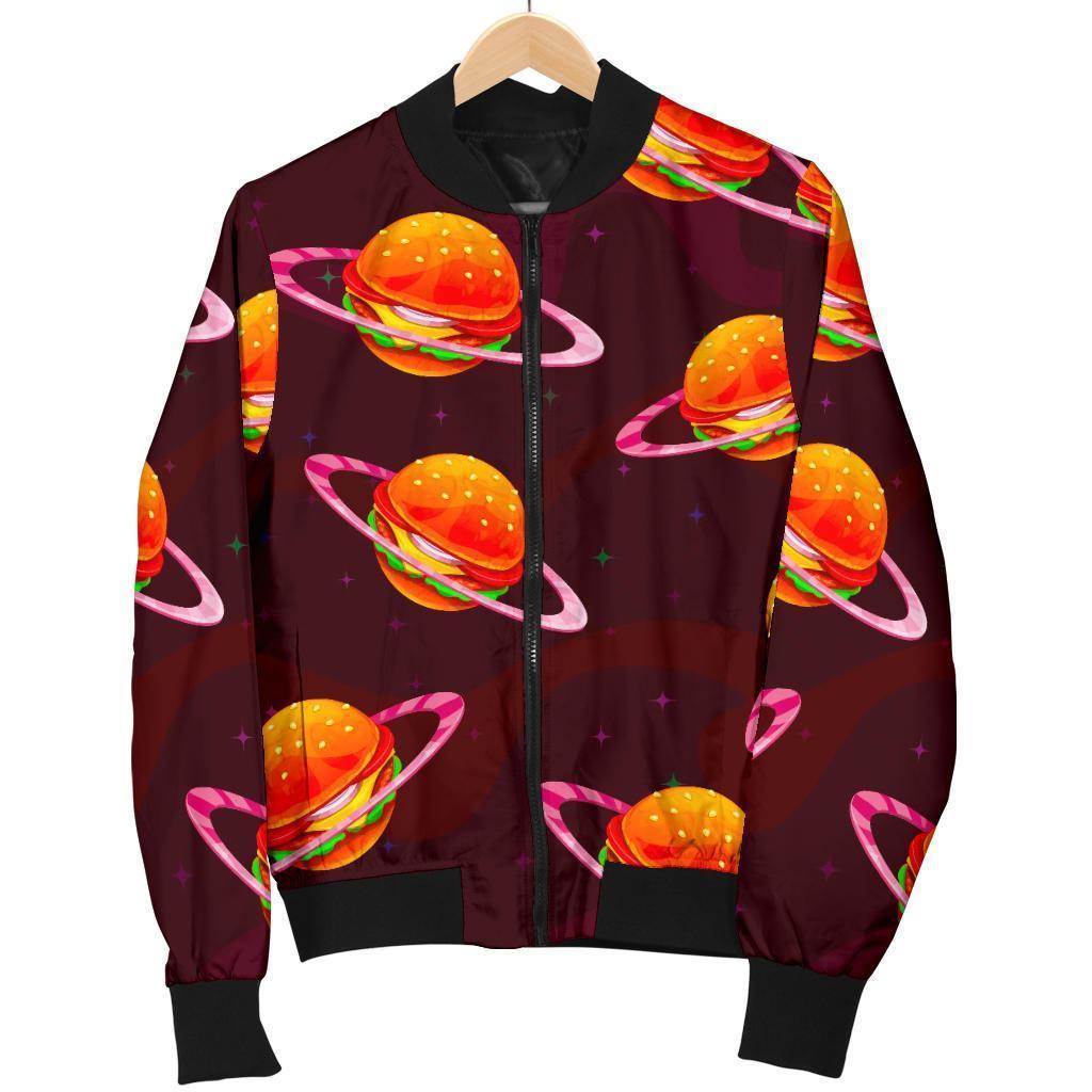 Hamburger Planet Pattern Print Men's Bomber Jacket-grizzshop