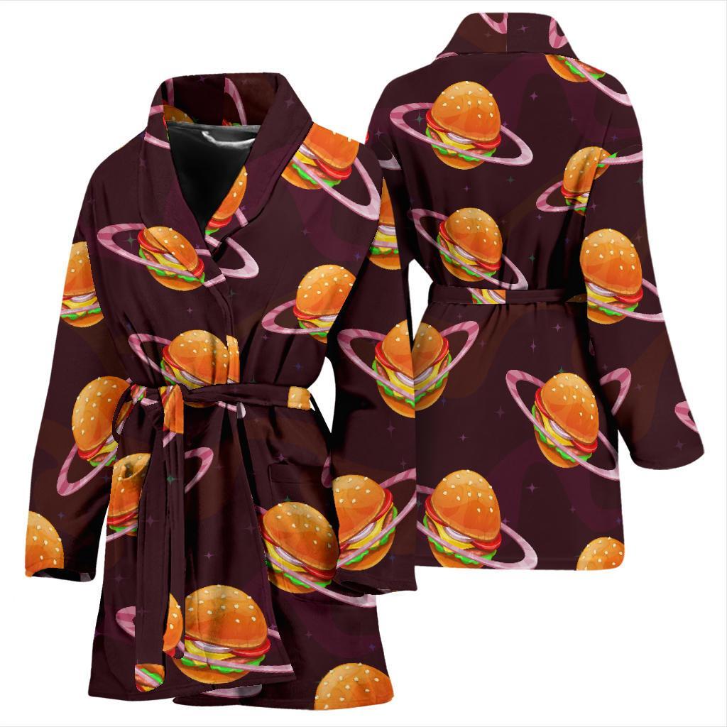 Hamburger Planet Pattern Print Women Long Robe-grizzshop