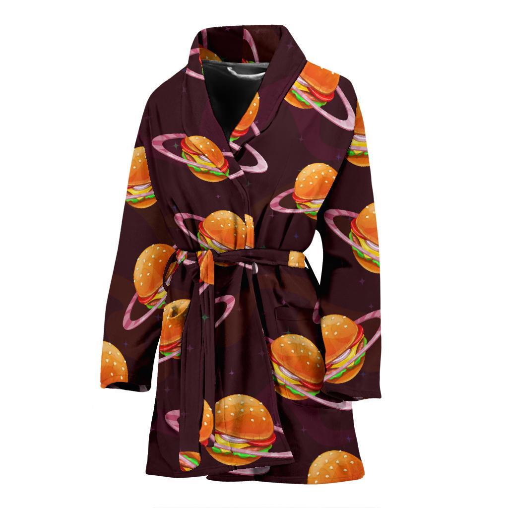 Hamburger Planet Pattern Print Women Long Robe-grizzshop