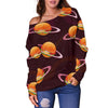 Hamburger Planet Pattern Print Women Off Shoulder Sweatshirt-grizzshop