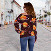 Hamburger Planet Pattern Print Women Off Shoulder Sweatshirt-grizzshop