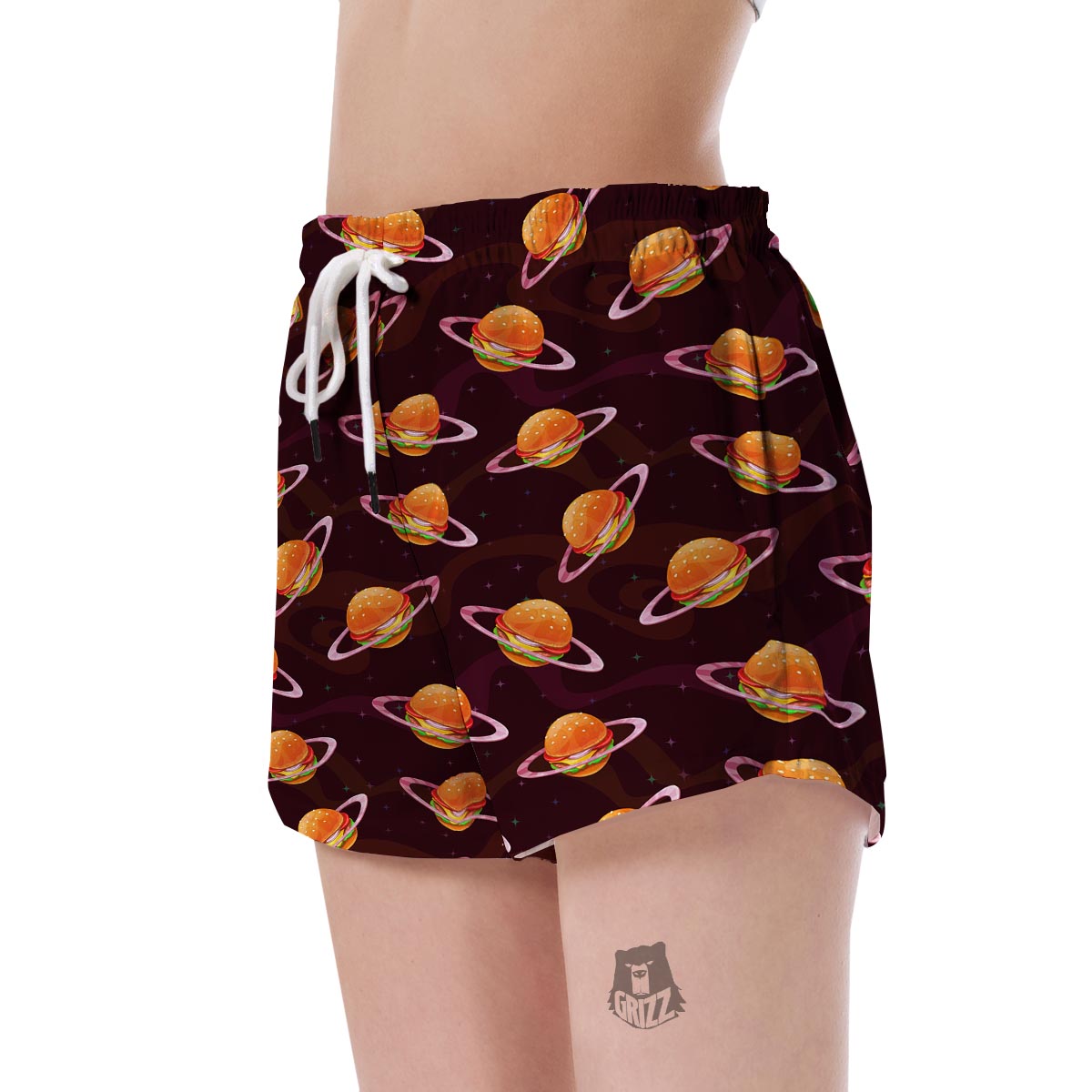 Hamburger Planet Pattern Print Women's Shorts-grizzshop