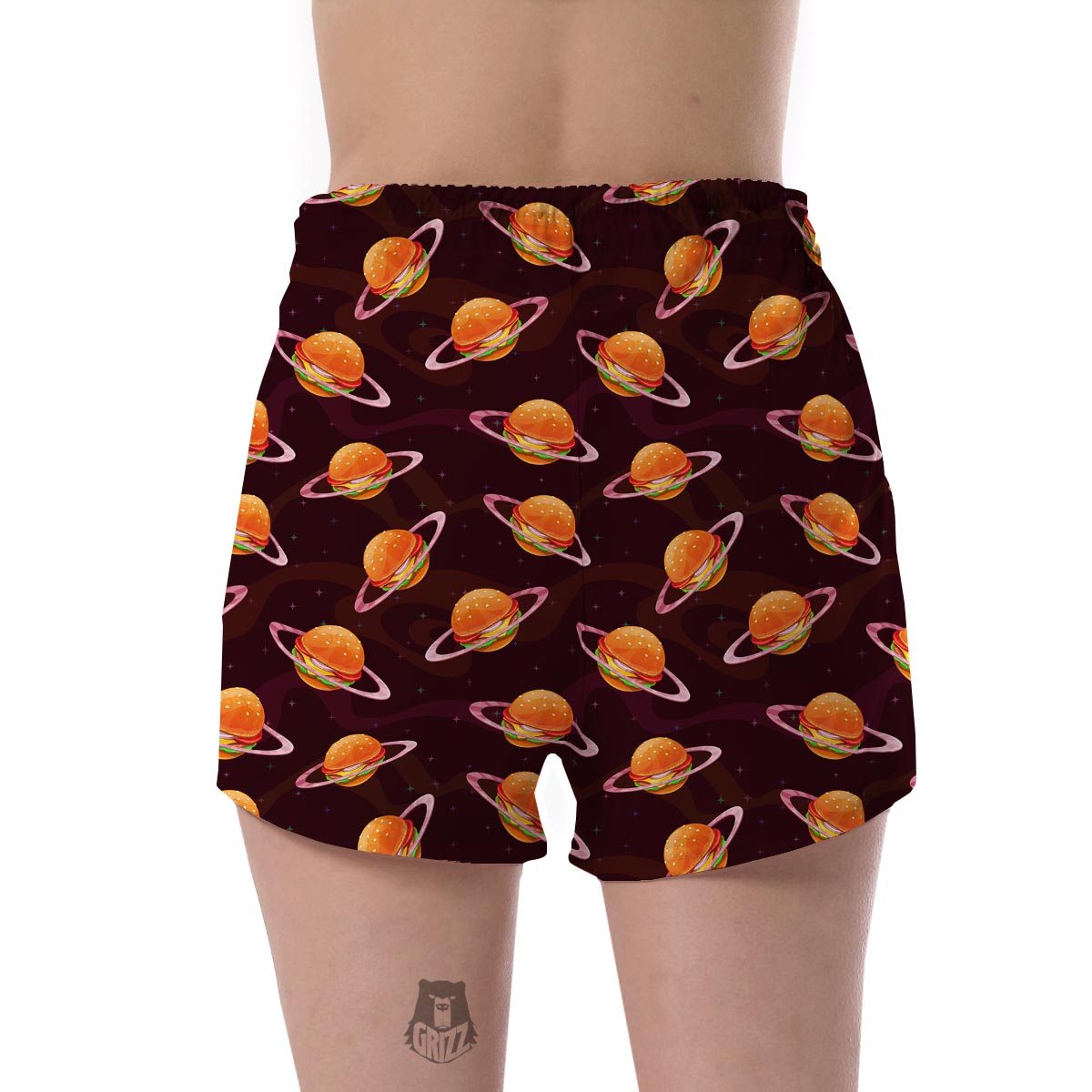 Hamburger Planet Pattern Print Women's Shorts-grizzshop