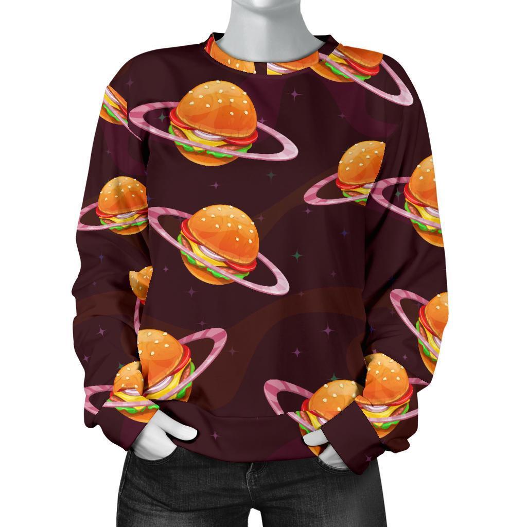 Hamburger Planet Pattern Print Women's Sweatshirt-grizzshop