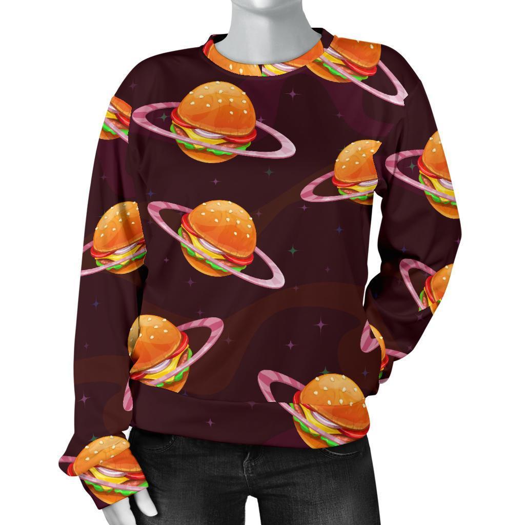 Hamburger Planet Pattern Print Women's Sweatshirt-grizzshop