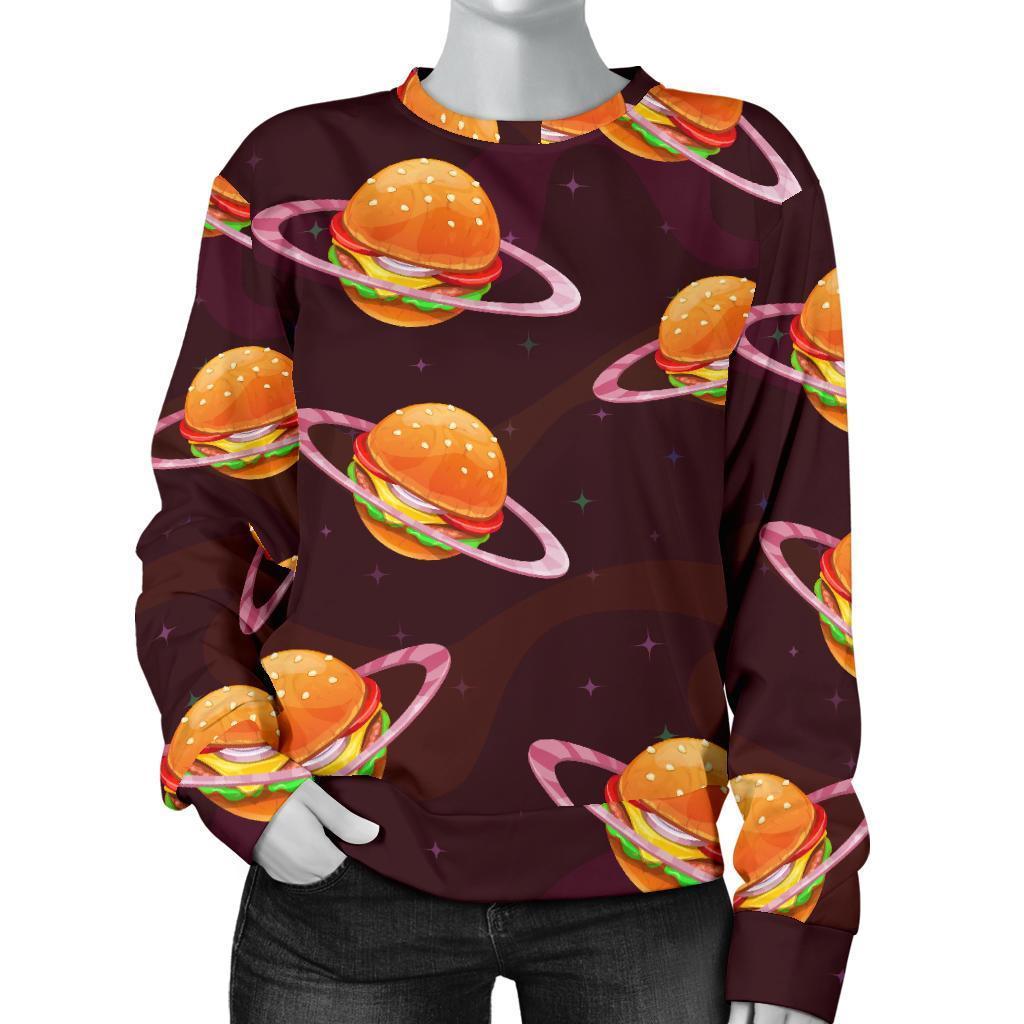 Hamburger Planet Pattern Print Women's Sweatshirt-grizzshop