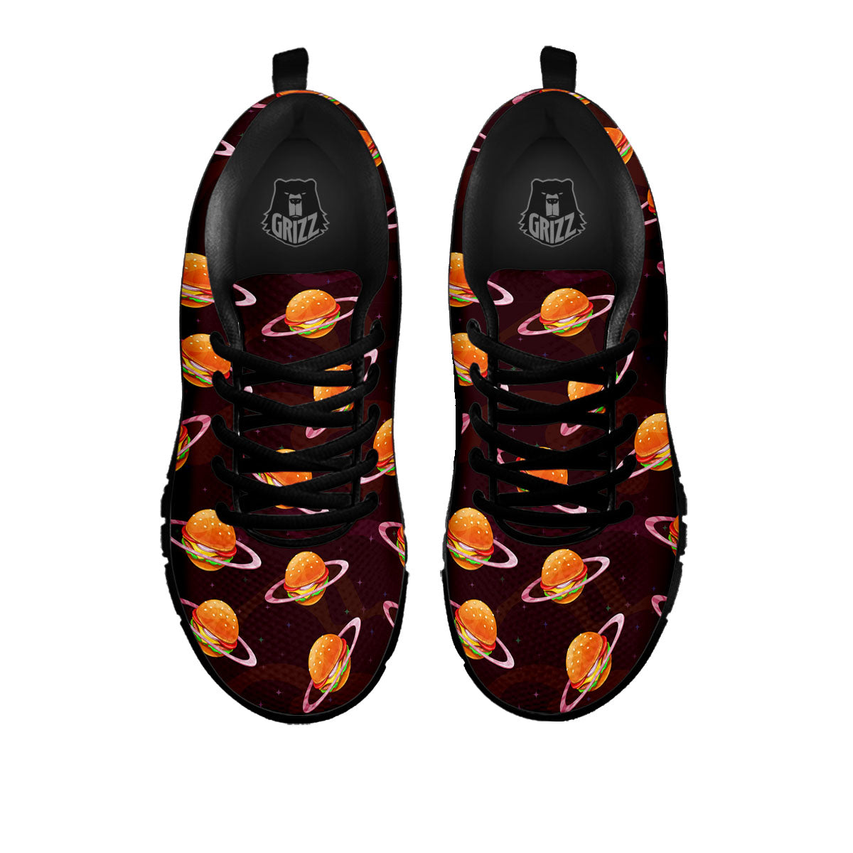 Hamburger Planet Print Pattern Black Sneaker-grizzshop