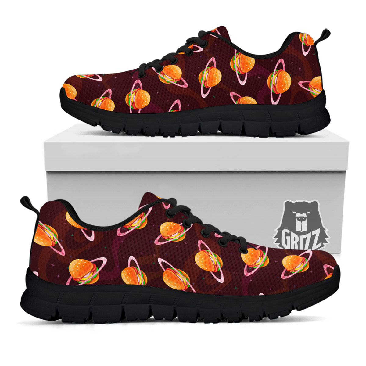 Hamburger Planet Print Pattern Black Sneaker-grizzshop