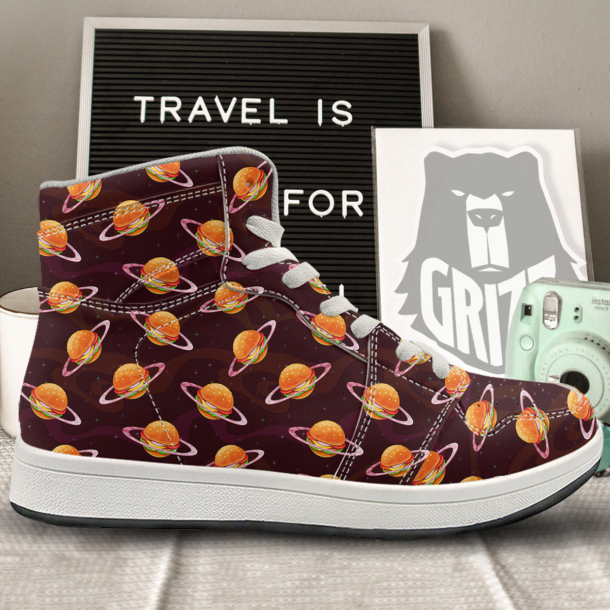Hamburger Planet Print Pattern High Top Sneakers-grizzshop