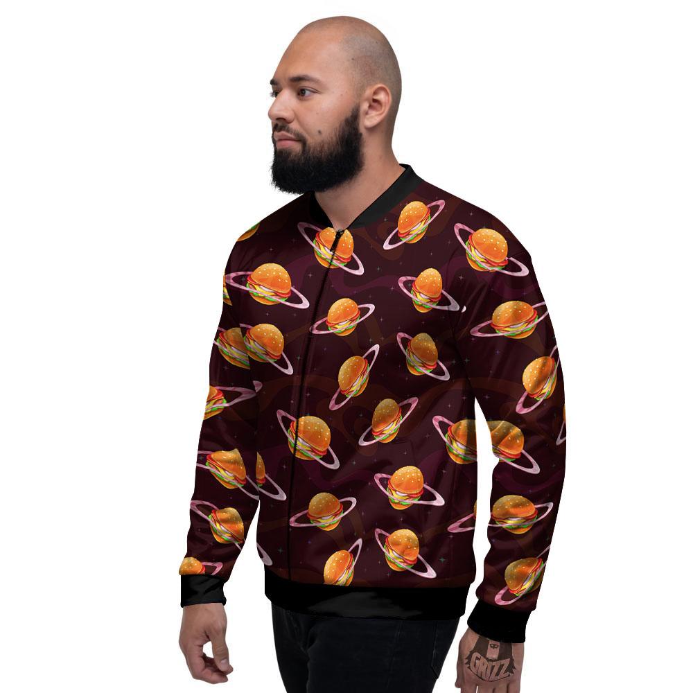 Hamburger Planet Print Pattern Men's Bomber Jacket-grizzshop