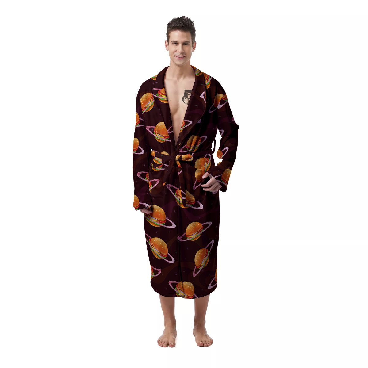 Hamburger Planet Print Pattern Men's Robe-grizzshop