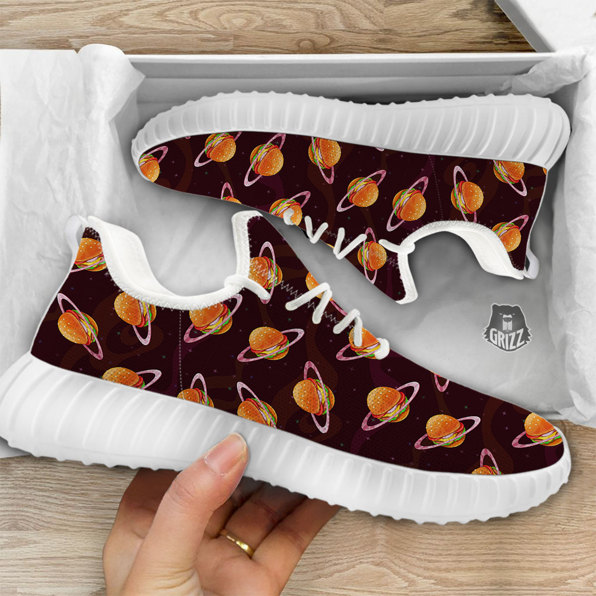 Hamburger Planet Print Pattern White Walking Shoes-grizzshop